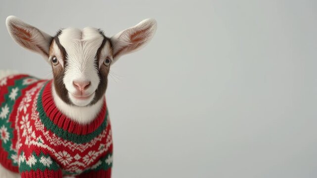 クリスマスセーターを着た子ヤギ