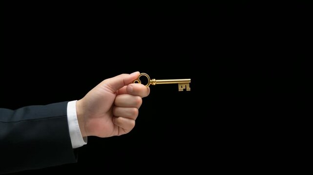 黄金の鍵を掲げるビジネスマンの手