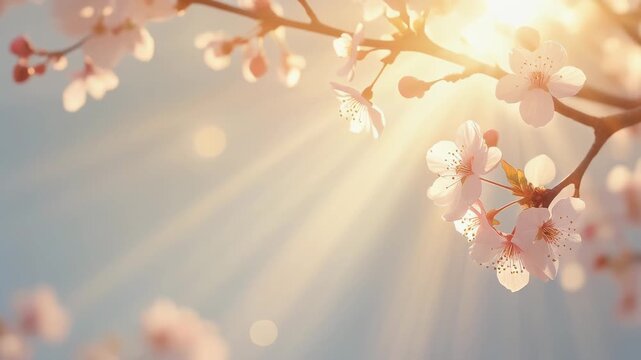 陽光にきらめく桜の枝