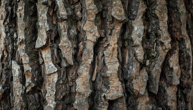 Detailed rough texture of brown tree bark in close up