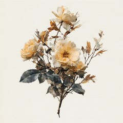 Obraz premium Watercolor bouquet of beige roses with delicate botanical leaves