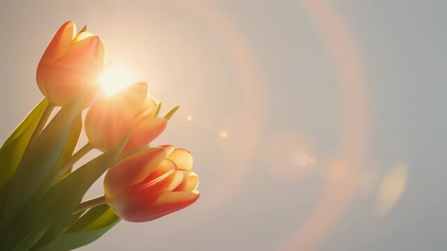 陽光に包まれたチューリップの花束