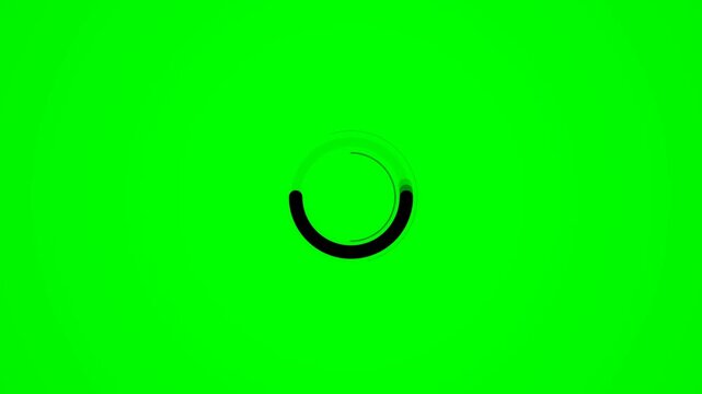 Minimalist loading icon on a bright green screen background representing digital buffering and system updates, ideal for video editing, website interface mockups, and multimedia content creation