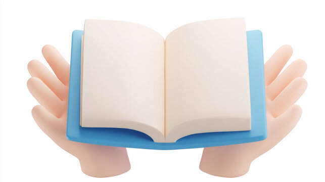Open Blank Book Held in Human Hands, Education, Reading, Learning and Knowledge Concept Isolated on Clean White Background