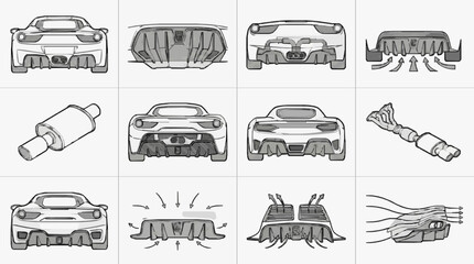 Obraz premium Car Engine and Body Component Assembly Line Drawing Guide