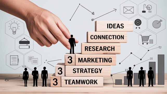 Professional Career Advancement Strategy Featuring Wooden Blocks Representing Growth Steps Toward Success