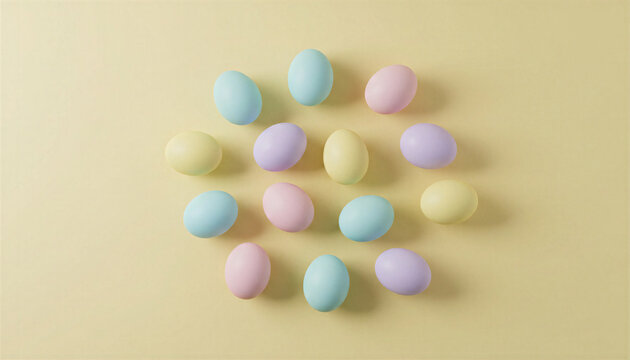 Easter eggs on yellow background