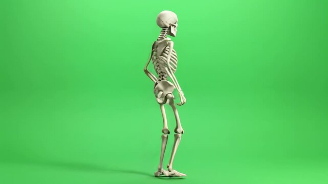 Skeleton dancing on green screen with funny moves and energy