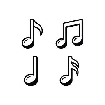 Set of four musical notes symbols in black and white.
