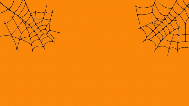 Black spider webs in the corners on a bright orange background for a halloween holiday design