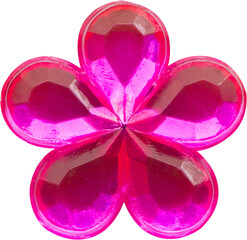 Fototapeta na wymiar Pink flower shaped crystal rhinestone gem sticker isolated on white background