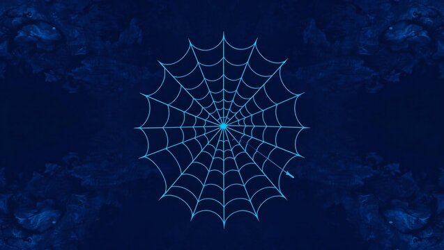 Glowing neon spider web design in a dark pixel art style