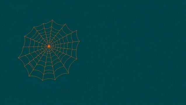 Orange spider web design on a dark green background