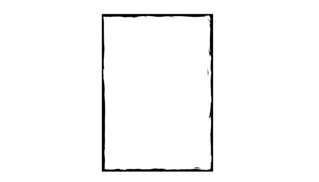 Hand Drawn Grunge Frame, Black Rough Rectangle Border Sketch, Distressed Vertical Line Art Illustration