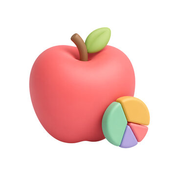 3d rendered red apple with colorful pie chart representing nutrition facts and healthy diet concept isolated on transparent background
