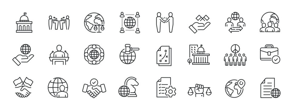 Diplomacy thin line icons. For website marketing design, logo, app, template, ui, etc. Vector illustration