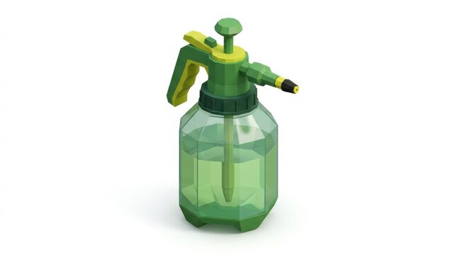 Green plastic garden sprayer bottle isolated on a white background