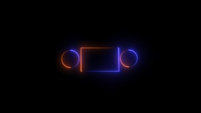 Glowing saber rectangle neon frame background animation . Seamless Loop, Neon abstract rectangle and circle shape line animation.