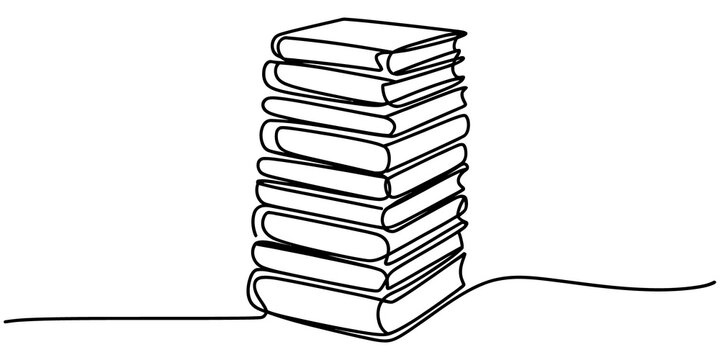 Stack of books drawing in continuous line art style