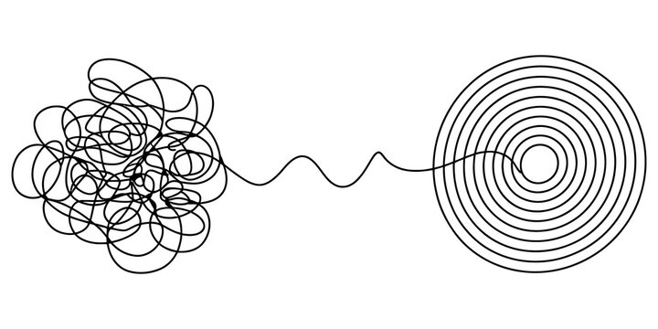 Abstract chaotic mess transforming into an organized geometric circle