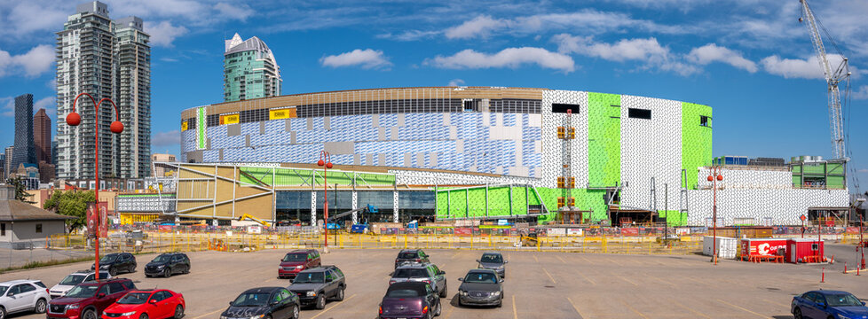 Calgary, Alberta - September 12, 2026: Exterior of the brand new Scotiabank arena in Calgary, Albera, still under construction.