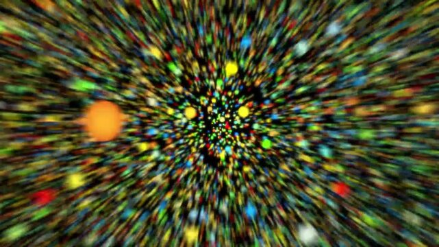 Vibrant Abstract Motion Blur Background with Colorful Light Particles Radiating from the Center High Speed Data Stream and Cosmic Space Warp Concept