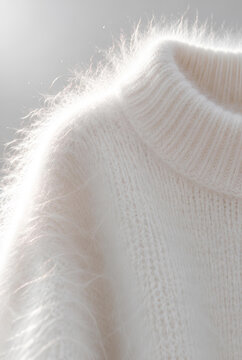 Soft White Angora Sweater Close up Detail with Hairs and Light