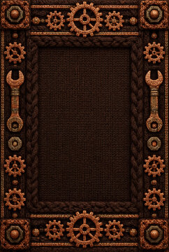 Steampunk Frame Border with Gears and Wrenches Industrial Design