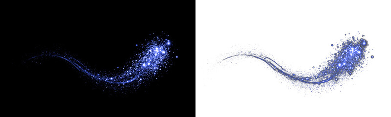 Abstract blue magic glitter wave with sparkling particles, glowing stardust trail, dynamic light effect isolated on transparent background © MDABUL