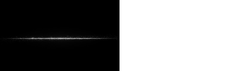 Abstract horizontal line of sparkling particles with glowing light effect, shimmering dust trail isolated on black background isolated on transparent background © MDABUL