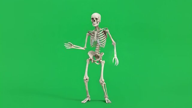 Skeleton dancing on green screen background for funny halloween video