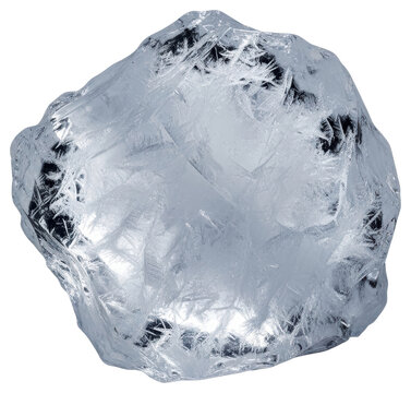 Textured ice chunk with frozen crystalline patterns with transparent background