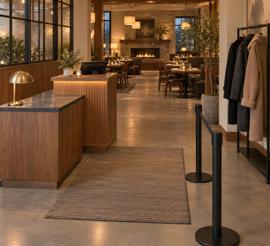 Restaurant host stand with clear guest-service queue