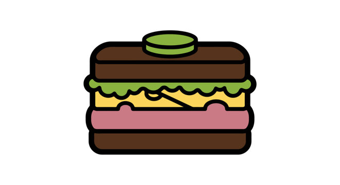 Cartoon sandwich vector icon with bread cheese and lettuce