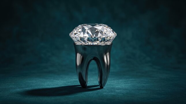 Conceptual diamond tooth sculpture representing luxury dental care and premium oral health.