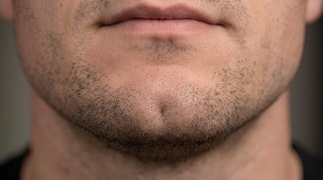 Heavy stubble and cleft chin of a man.