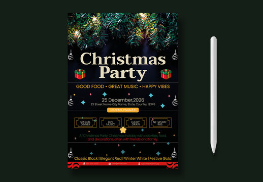 Christmas Party Flyer Template For Holiday Event