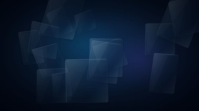 Abstract Dark Blue Background with Floating Transparent Glass Rectangles and Overlapping Geometric Shapes Motion Graphics Animation