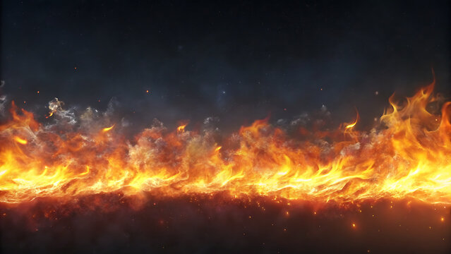 Fire flame border with glowing sparks and heat waves for intense energy background design vector illustration elements.