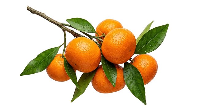 Fresh ripe orange mandarin fruits hanging on a tree branch with green leaves