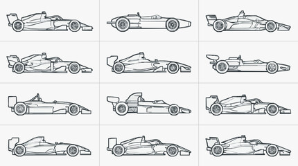 Obraz premium Side View Line Art Collection of Iconic Formula One Racing Cars