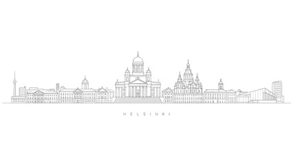 Obraz premium Helsinki Finland city skyline panorama outline vector illustration with historic landmarks