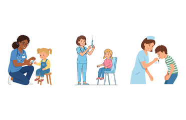 Fototapeta premium Professional Medical Care and Routine Pediatric Checkups for Children Illustration Set