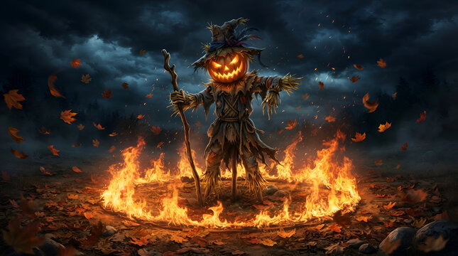 Guy Fawkes Night effigy burning on a bonfire