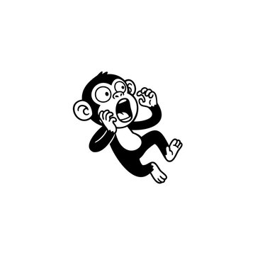 Shocked monkey vector illustration isolated on transparent background, frightened animal cutout