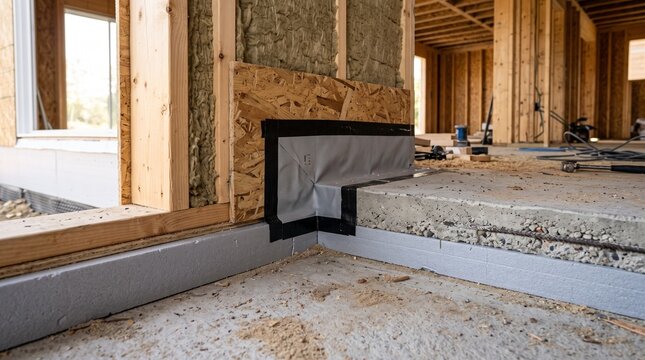 Energy Retrofit construction site showing damp proofing and foundation insulation installation