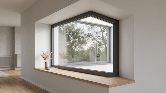 Energy Retrofit of modern living room interior with big bay window and natural light