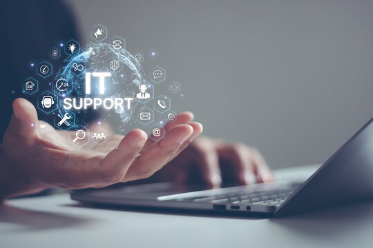 IT support concept with engineer providing secure service and consulting software tools for business information technology technical innovation interface solution digital transformation in cyberspace