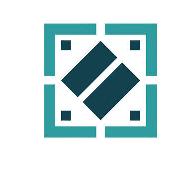 Abstract geometric logo with teal and dark blue shapes