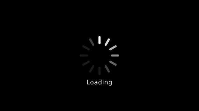 Minimalist loading icon with a circular spinning progress bar on a black background, representing system buffering and data transfer delay, ideal for web design and app interface projects.